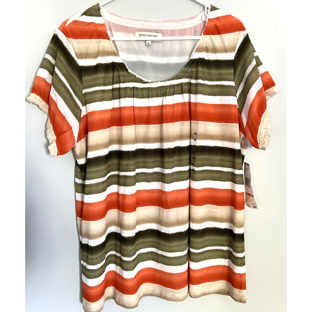 Jones New York Sport Shirt Women 3X Multi Color June Stripe Short Sleeve Top NWT